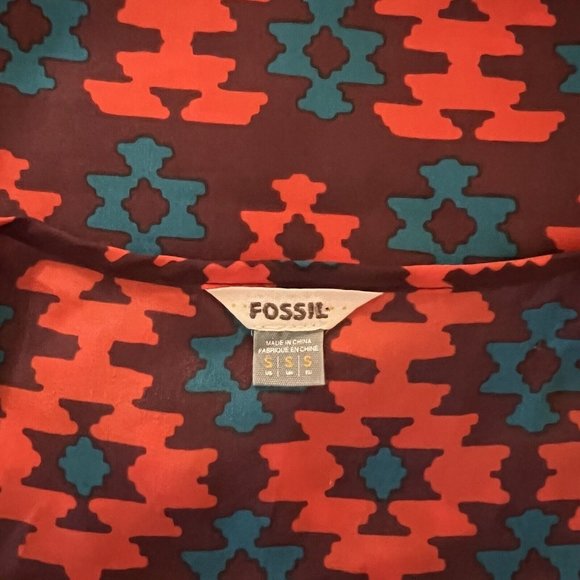 Fossil Tank Top Shell Size Small Satin Smooth Sleeveless Aztec Patterned Print - Picture 5 of 7